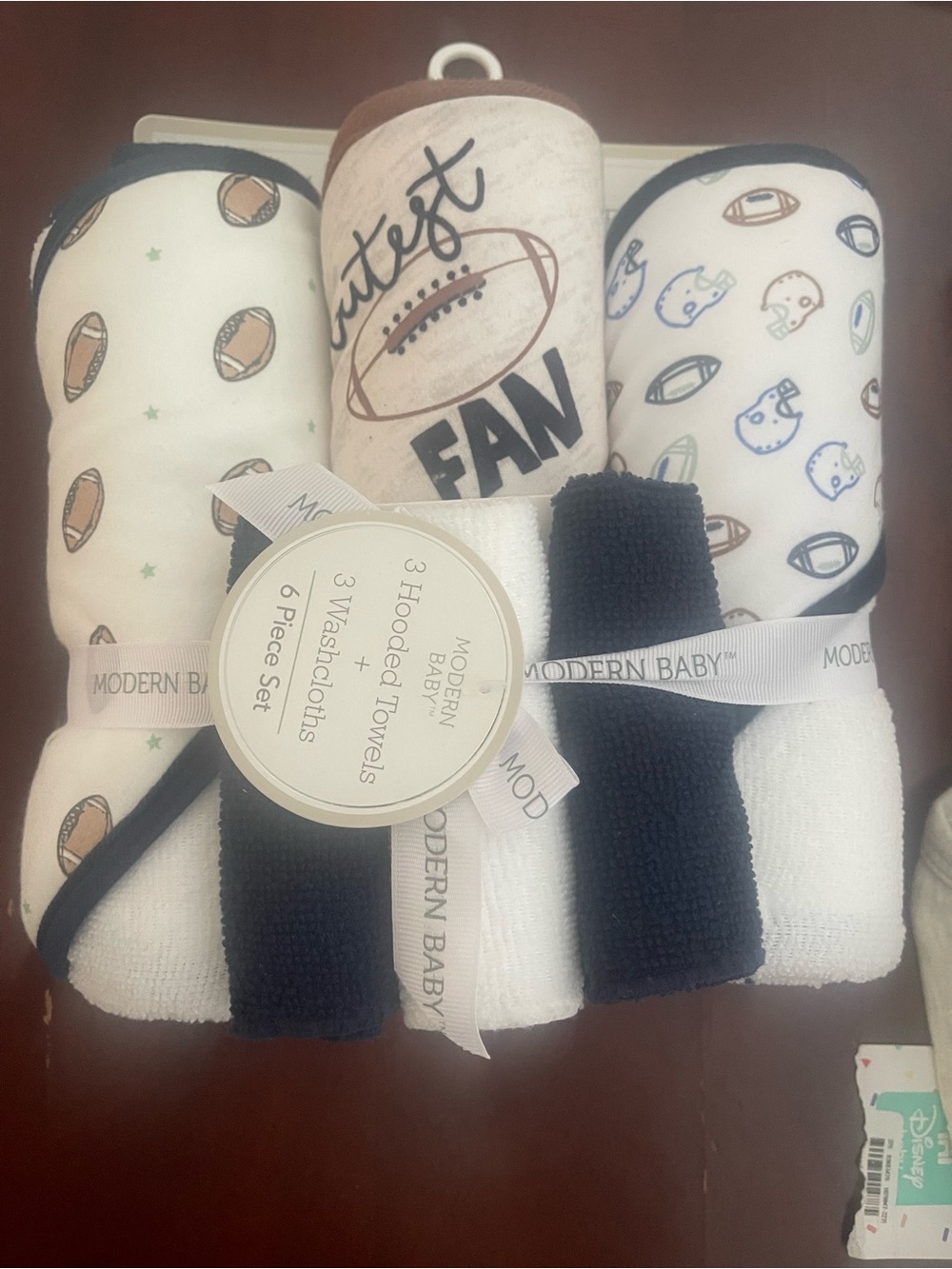 Modern Baby Navy & White Football Hooded Towel and Washcloth Set